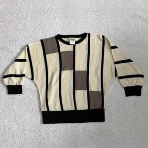 Vintage Laura by Alyzia Colorblock Striped Batwing Knit Sweater Cream Black USA